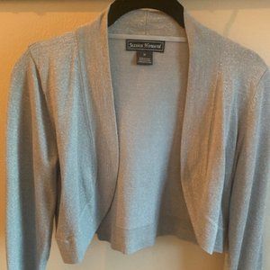 Women’s Jessica Howard Silver Lurex Bolero/Shrug Sweater Size Medium